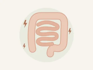 Ilustração do intestino com sinais de dor representando a síndrome do intestino irritável